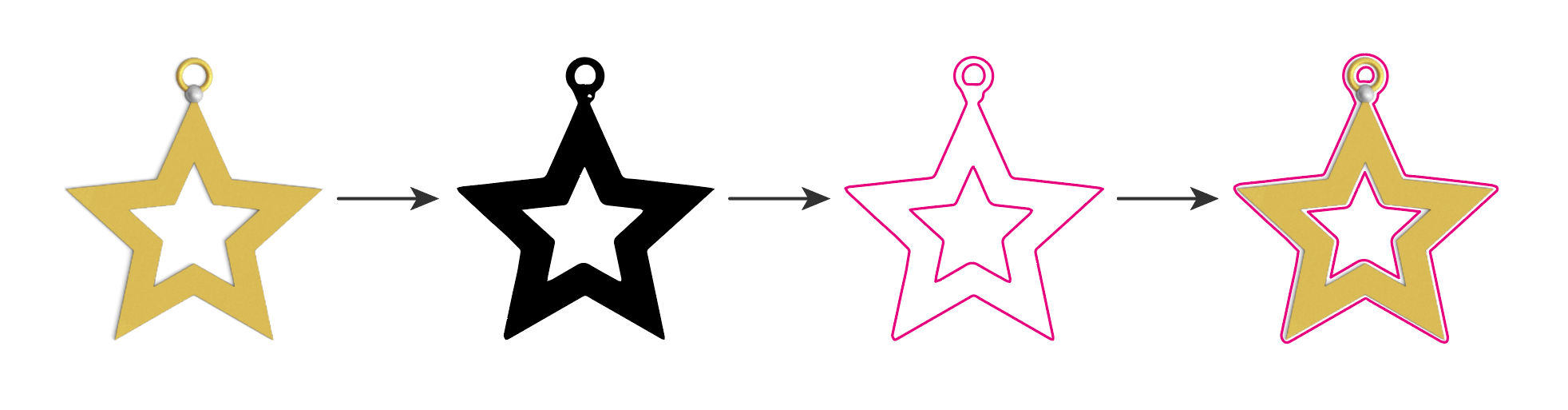 Raster star graphic converted into a vector cut contour using Image Trace and Offset Path in Adobe Illustrator.