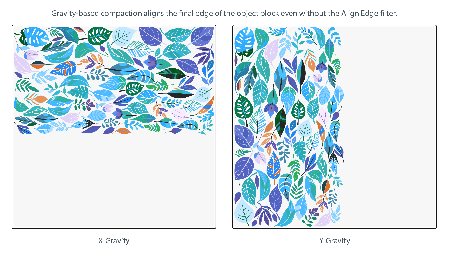 X-Gravity and Y-Gravity forming compact vector layouts with aligned final edges